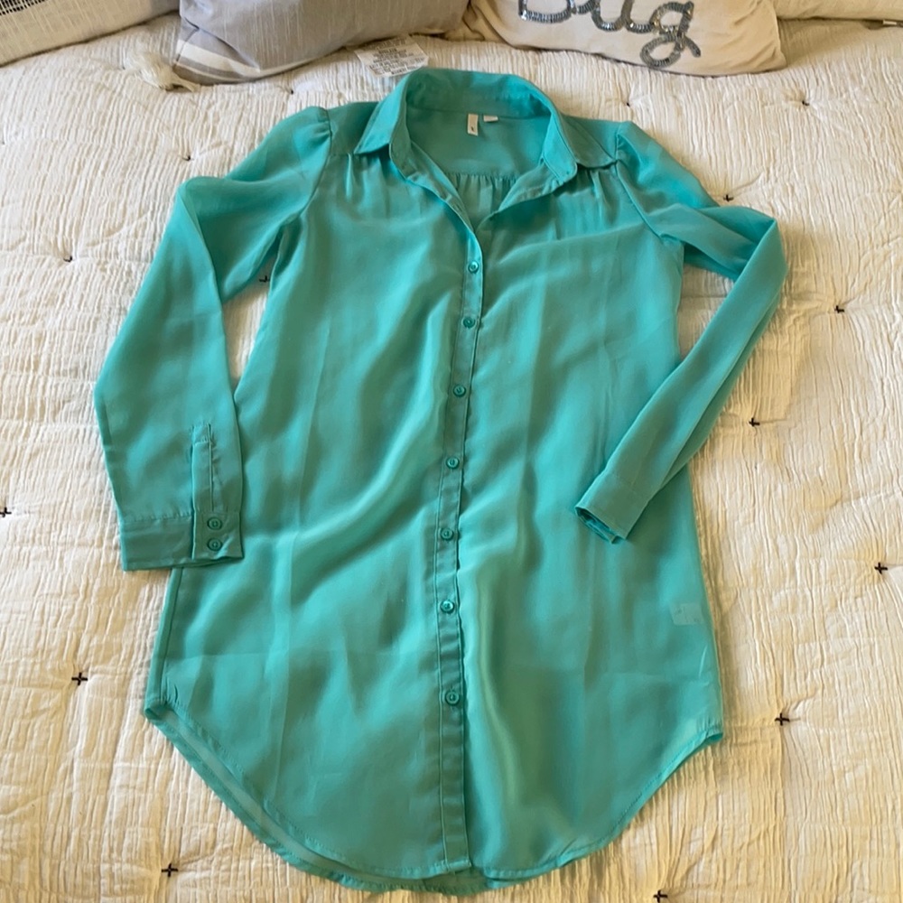 Nordstrom BP Frenchi mint green sheer tunic